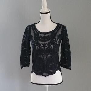 H&M Divided 3/4 Sheer Lace Sheer Shirt Navy Blue Size 2